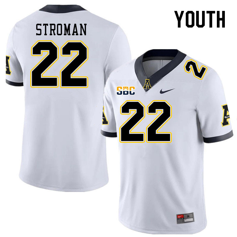 Youth #22 Dalton Stroman Appalachian State Mountaineers College Football Jerseys Stitched Sale-White - Click Image to Close